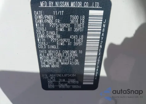 2018 Nissan Armada Platinum из США, поврежденный, VIN JN8AY2NEXJ9734384